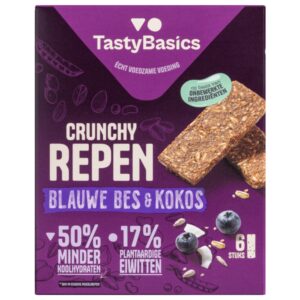 TastyBasics Crunchy Blauwe Bes & Kokos Repen (6 stuks)