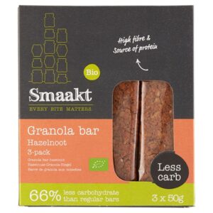 Smaakt Less Carb Bio Granola Bar Hazelnoot 3-pack